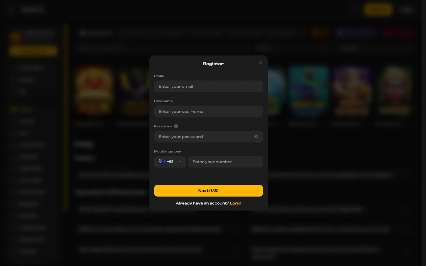 The JokaRoom registration modal Australian players fill in to open a real money account